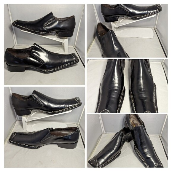 Fiesso By Aurelio Garcia Luxe Loafers Leather Shoes Black Square ToeMen 10 43